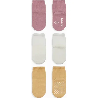 Bistyle 3lü Basic Kaymaz Penye Soket Çorap 10107 Pudra Ekru Somon