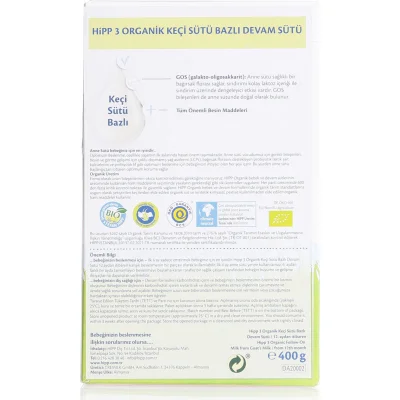 Hipp 3 Organik Keçi Sütü Bazlı Bebek Devam Sütü, 400 g
