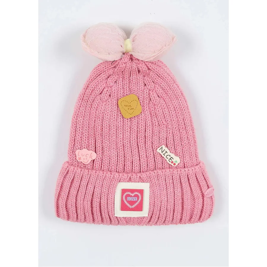 Kitti Çocuk Kız Kulaklı Bere, 4-8 Yaş, Pembe