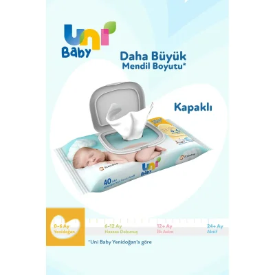 Uni Baby Yenidoğan Islak Mendil, 40 Yaprak, 3'lü