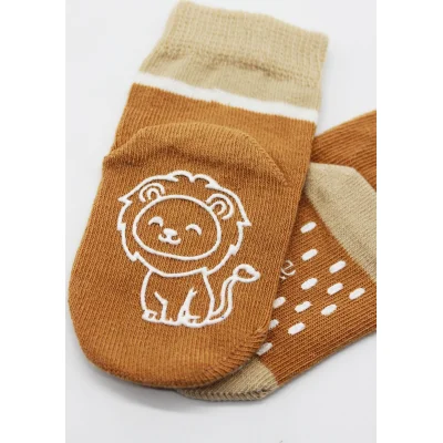 Bistyle Hayvan Figürlü Kaymaz Erkek Soket Çorap, 2'li, Hardal