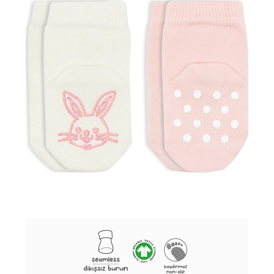 Bistyle 2'Li Hayvan Figürlü Kaymaz Soket Çorap 10104 Pembe Ekru