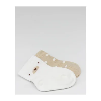 Bistyle So Bear Penye Soket Çorap, 2'li, Ekru, Bej
