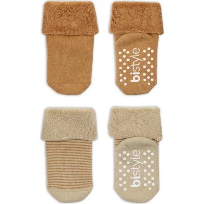 Bistyle Çemberli Kaymaz Havlu Soket Çorap, 2'li, Bej, Hardal