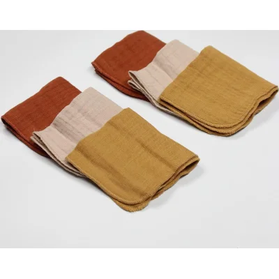 Bistyle Müslin Mendil, 20x20 cm, 6'lı, Kiremit, Bej, Hardal