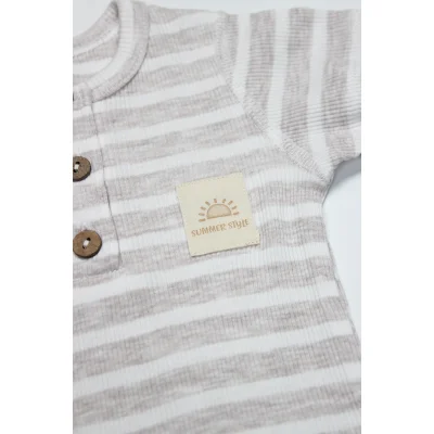 Bistyle Line Colors Yarım Kol Patiksiz Tulum, Bej