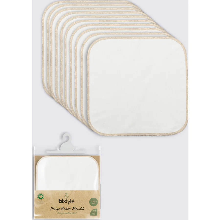 Bistyle Organik, 20x20, 10'Lu Penye Mendil, Ekru