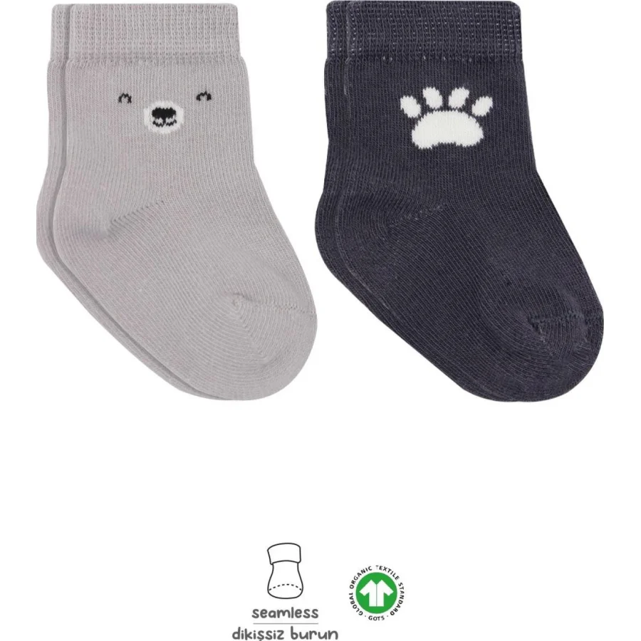 Bistyle Bear Penye Soket Çorap, 2'li, Gri