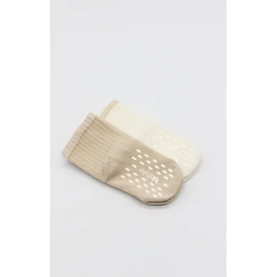 Bistyle Çemberli Basic Penye Kaymaz Soket Çorap, 2'li, Bej