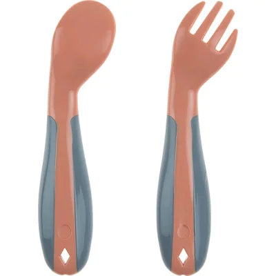 BabyJem Açılı Mama Kaşık Çatal Takımı, Gül Kurusu