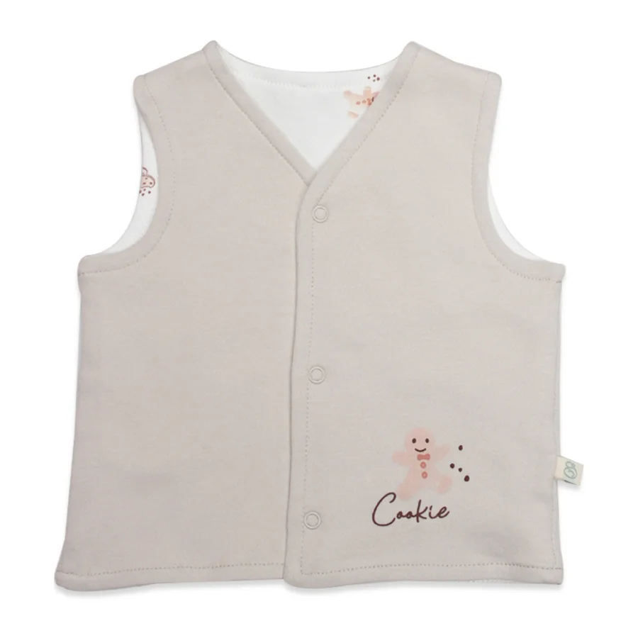 Bistyle Cookies Make Happy Çift Taraflı Yelek, Ekru