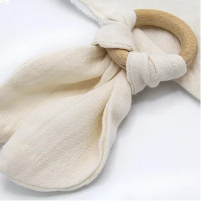 BabyJem Ahşap Diş Kaşıyıcılı Bürümcük Müslin Önlük, Ekru