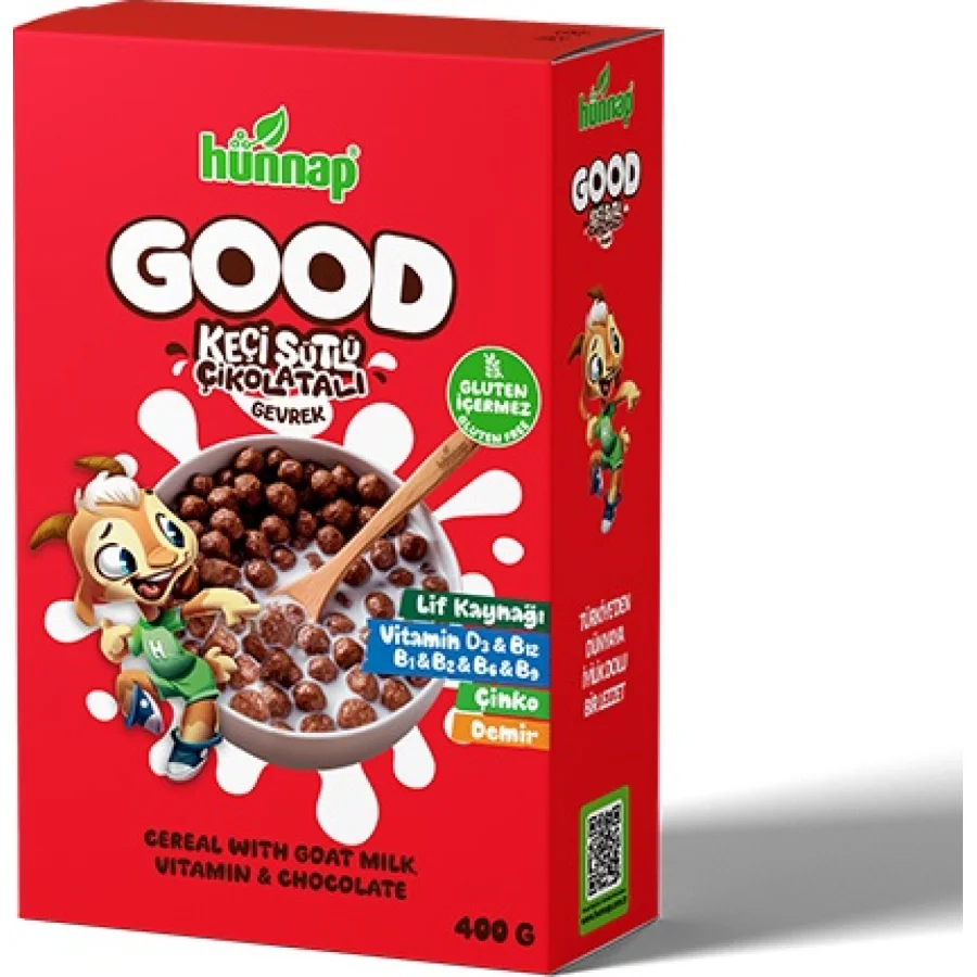 Hünnap Keçi Sütlü Çikolata ve Vitamin Tahıllı Glutensiz Gevrek, 400 g