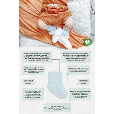 Bistyle Organik Puan Derby Penye Soket Çorap, Mavi, Ekru, 2'li