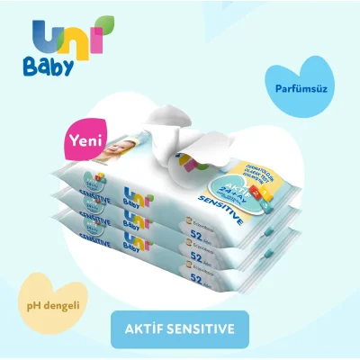 Uni Baby Aktif Sensitive Islak Havlu Mendil, 3'lü, 156 Yaprak