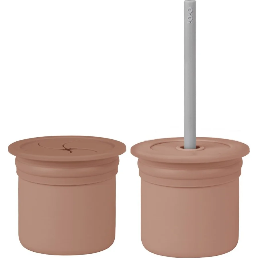 OiOi Ham+Hüp Pipetli Silikon Bardak Seti Woody Brown / Powder, Gri