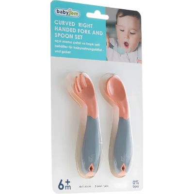 BabyJem Açılı Mama Kaşık Çatal Takımı, Gül Kurusu