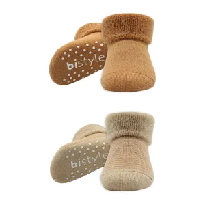 Bistyle Çemberli Kaymaz Havlu Soket Çorap, 2'li, Bej, Hardal