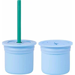 OiOi Ham+Hüp Pipetli Silikon Bardak Seti Mineral Blue / Aqua, Yeşil