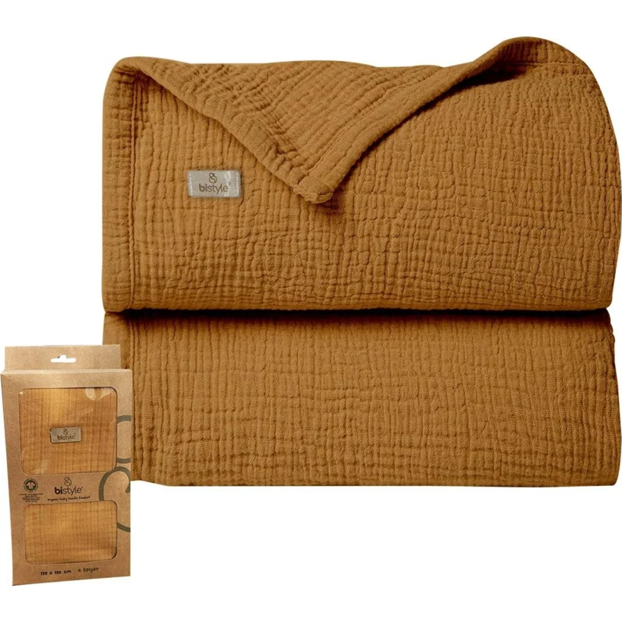 Bistyle Müslin Battaniye, 120x120 cm, Hardal