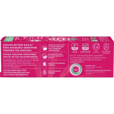 R.O.C.S. Kids Ahududu Smoothie Tadında Florürsüz Diş Macunu 45 Gr