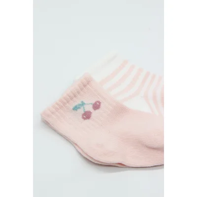 Bistyle Little Girl Penye Soket Çorap, 2'li, Pembe, Ekru