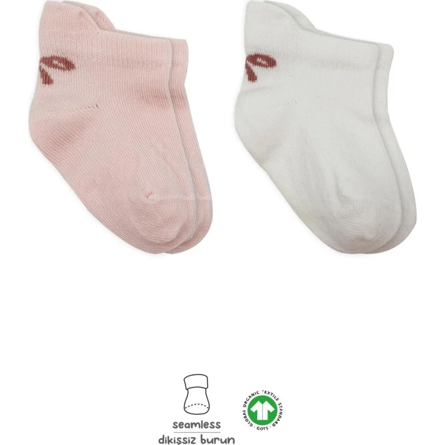 Bistyle Sneakers Smile Penye Çorap, 2'li, Pembe, Ekru