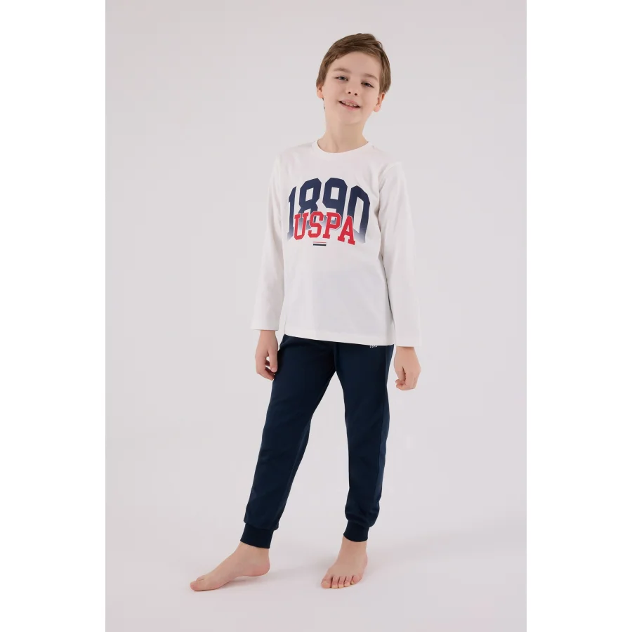 U.S. Polo Assn Uzun Kol Pijama Takım US2203-4 Beyaz