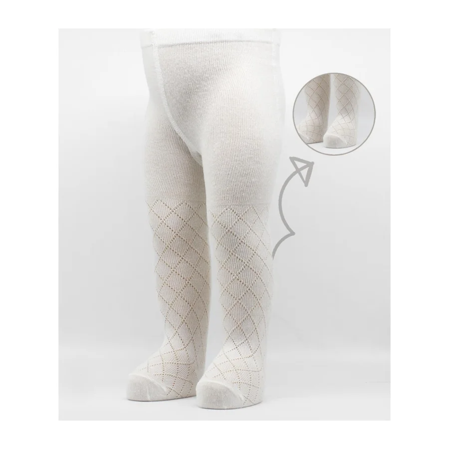 Bistyle Ekose Kabartma Penye Külotlu Çorap, Tekli, Ekru