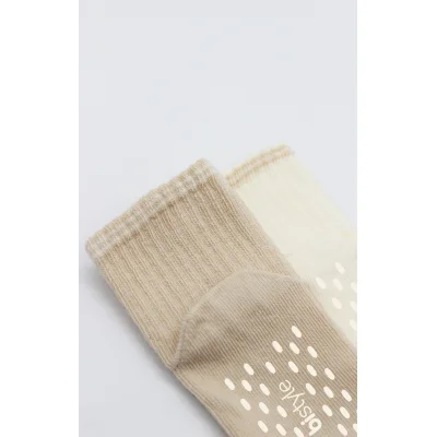 Bistyle Çemberli Basic Penye Kaymaz Soket Çorap, 2'li, Bej