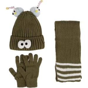 Kitti Çocuk Kız Atkı Bere Eldiven Takım (4-8 Yaş), Yeşil