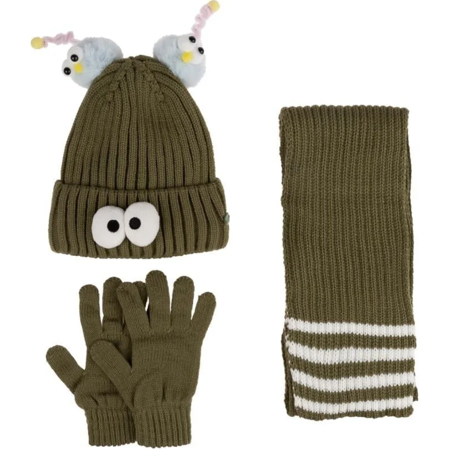Kitti Çocuk Kız Atkı Bere Eldiven Takım (4-8 Yaş), Yeşil