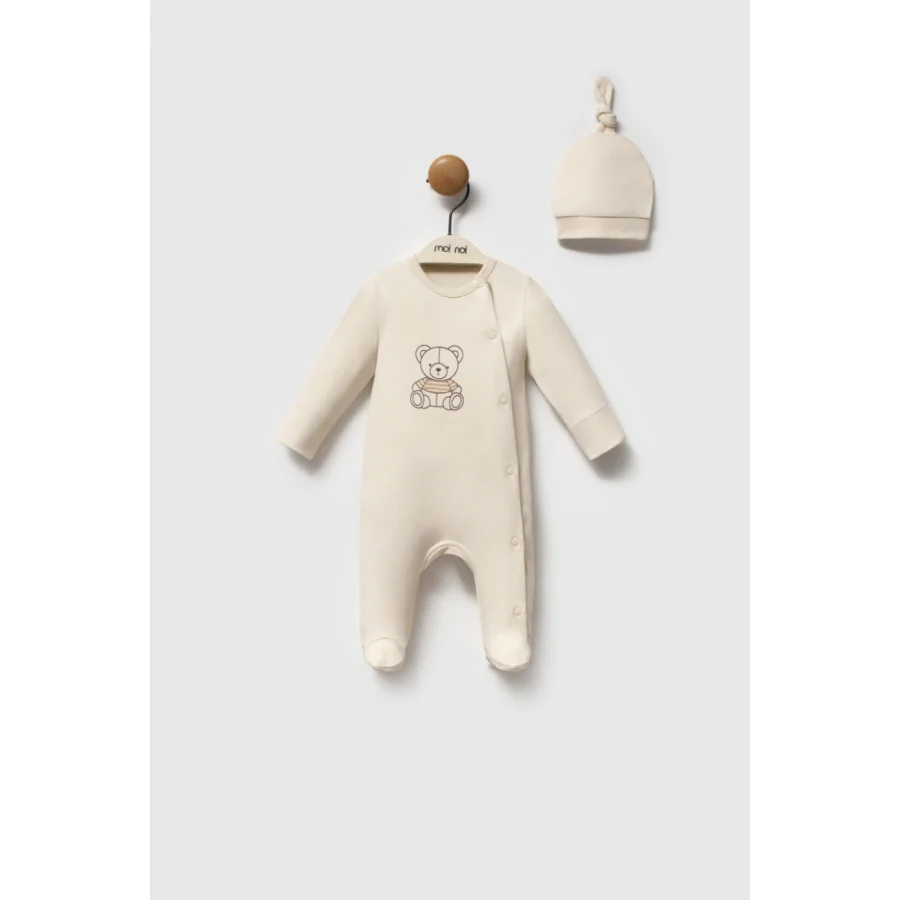 Moi Noi My Bear Şapkalı Tulum, Ekru