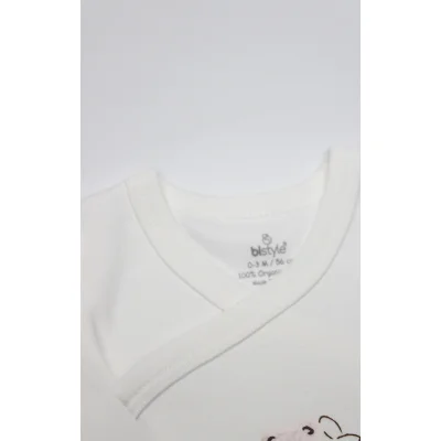 Bistyle Kruvaze Body Yarım Kol Love You Family Pudra