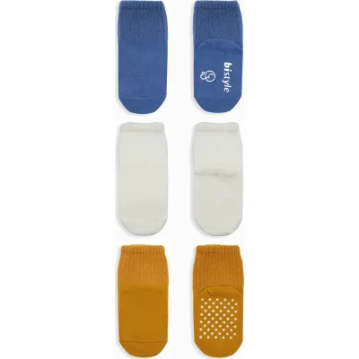 Bistyle Basic Kaymaz Penye Soket Çorap, 3'lü, İndigo, Ekru, Hardal