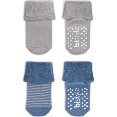Bistyle Çemberli Kaymaz Havlu Soket Çorap, 2'li, İndigo, Gri