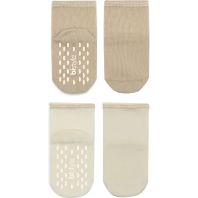 Bistyle Çemberli Basic Penye Kaymaz Soket Çorap, 2'li, Bej