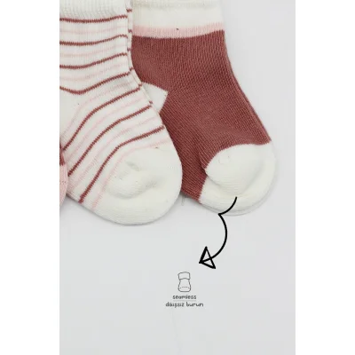 Bistyle Penye Kız Soket Çorap, 3'lü, Pudra