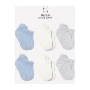 Bistyle Basic Penye Sneakers Çorap, 6'lı, Mavi, Ekru, Gri