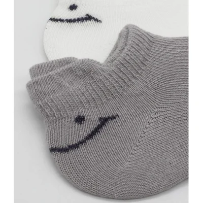 Bistyle Sneakers Smile Penye Çorap, 2'li, Gri, Ekru