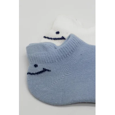 Bistyle Sneakers Smile Penye Çorap, 2'li, Mavi, Ekru