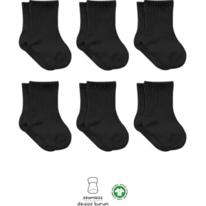 Bistyle Penye Düz Soket Çorap, 6'lı, Siyah