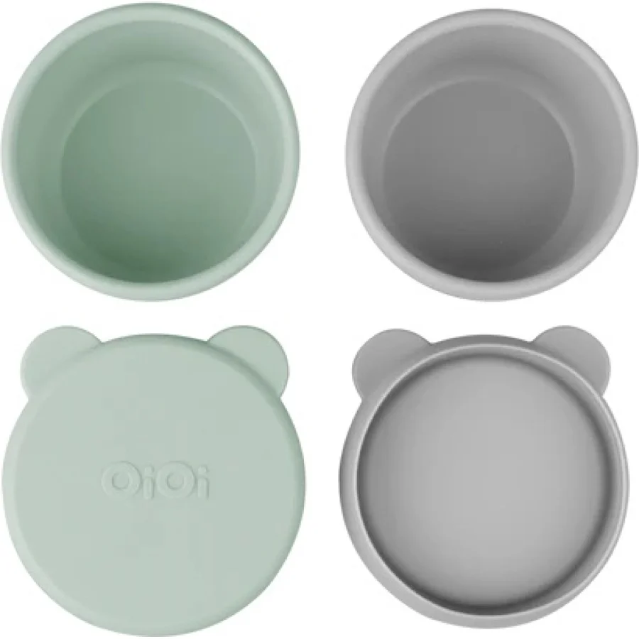 OiOi Silikon Kapaklı Mini Kase 2'Li Mini Bites River Green / Powder Grey
