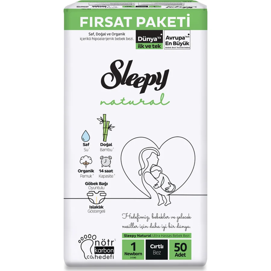 Sleepy Natural Bebek Bezi Fırsat Paketi, 1 Beden, 50 Adet