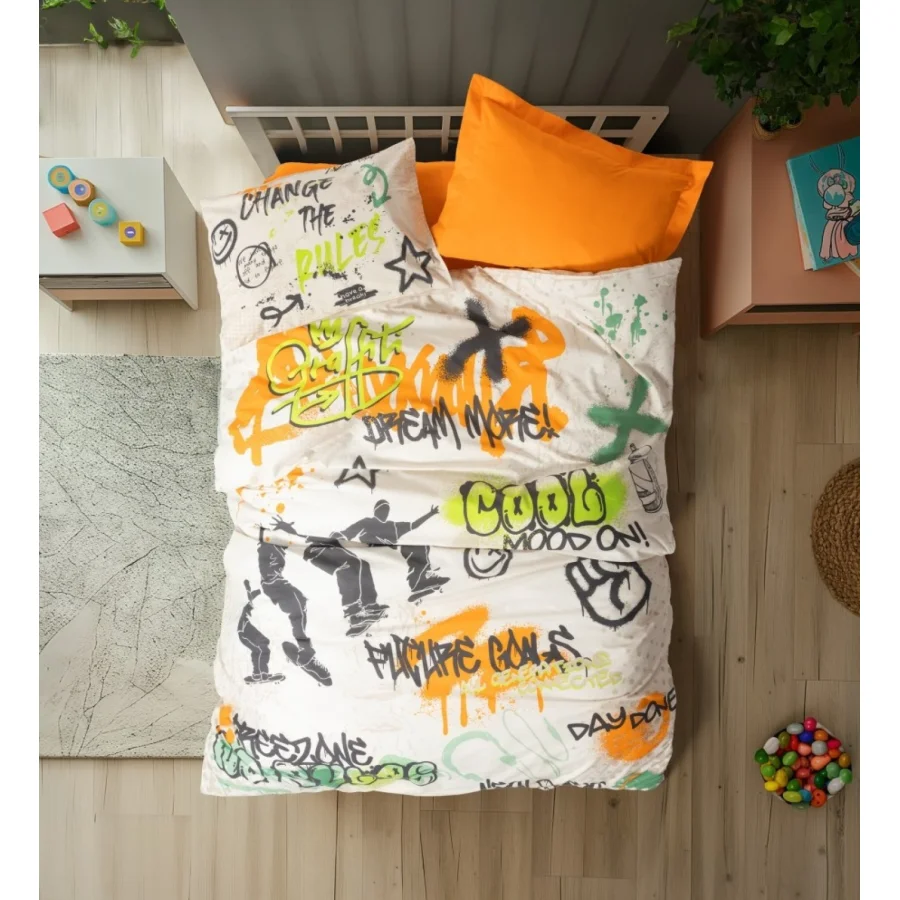 Cotton Box Junior Nevresim Takımı Tek Kişilik Graffiti Oranj