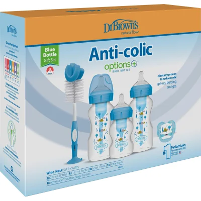 Dr.Brown's Geniş Ağız Anti Kolik Options+ PP Biberon Hediye Seti, Mavi