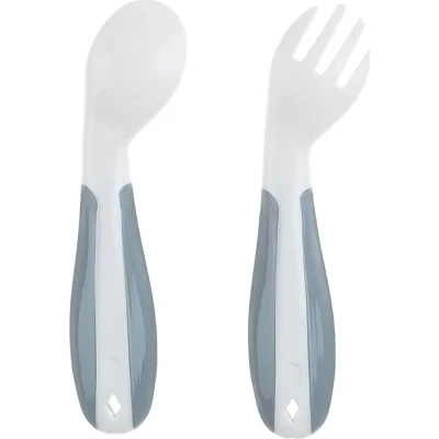 BabyJem Açılı Mama Kaşık Çatal Takımı, Gri