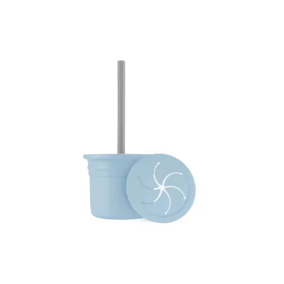 OiOi Ham+Hüp Pipetli Silikon Bardak Seti, Mineral Blue/Powder Gray