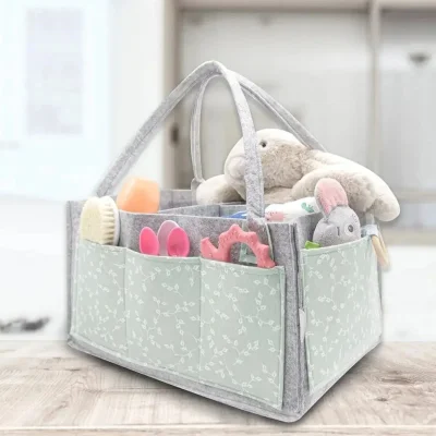 BabyJem Keçe Anne Bebek Bakım Çantası, Yeşil, Çiçek