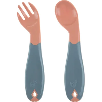 BabyJem Açılı Mama Kaşık Çatal Takımı, Gül Kurusu